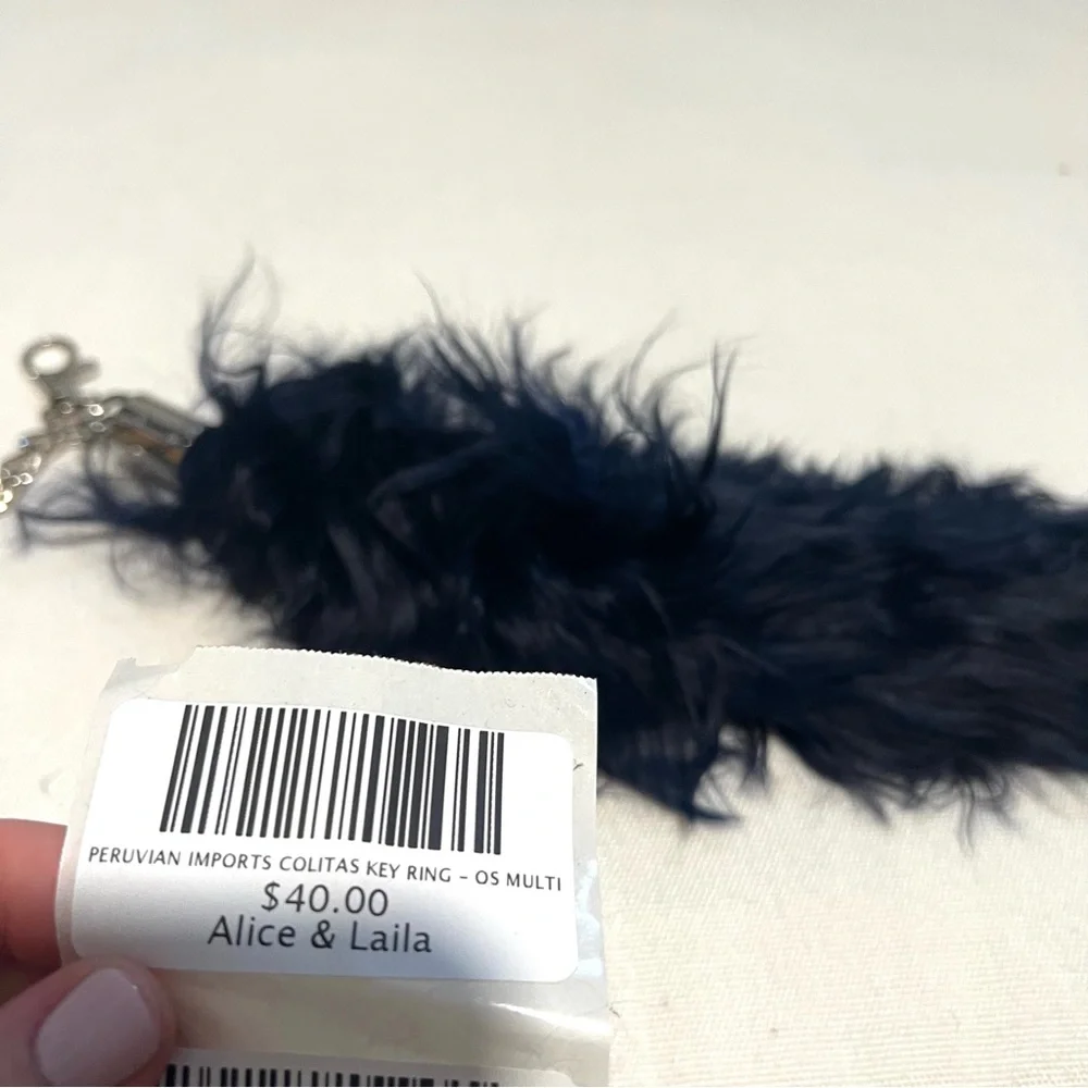 NWT NEW Navy Blue Feathery Soft Key Chain Key Holder